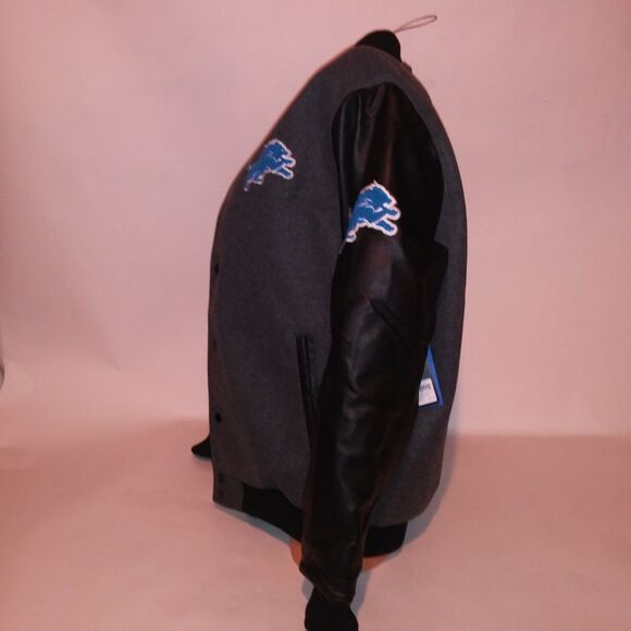 Detroit Lions Bomber Jacket Mens Black Gray Blue Logo Varsity Jacket NFL - Picture 9 of 13
